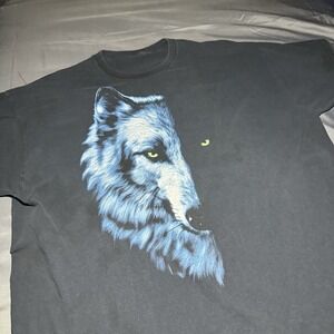 Vintage Black Wolf T-shirt Nature Animal Shadow Unknown Size Skater Streetwear